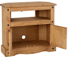 CORONA CORNER TV CABINET - DISTRESSED WAXED PINE