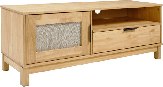 CORONA RATTAN 1 DOOR 1 DRAWER TV UNIT - DISTRESSED WAX PINE/RATTAN EFFECT