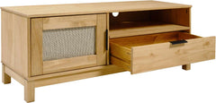CORONA RATTAN 1 DOOR 1 DRAWER TV UNIT - DISTRESSED WAX PINE/RATTAN EFFECT