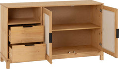 CORONA RATTAN 2 DOOR 2 DRAWER SIDEBOARD - DISTRESSED WAX PINE/RATTAN EFFECT