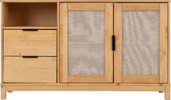 CORONA RATTAN 2 DOOR 2 DRAWER SIDEBOARD - DISTRESSED WAX PINE/RATTAN EFFECT