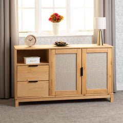 CORONA RATTAN 2 DOOR 2 DRAWER SIDEBOARD - DISTRESSED WAX PINE/RATTAN EFFECT