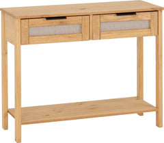 CORONA RATTAN 2 DRAWER CONSOLE TABLE - DISTRESSED WAX PINE/RATTAN EFFECT