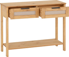 CORONA RATTAN 2 DRAWER CONSOLE TABLE - DISTRESSED WAX PINE/RATTAN EFFECT