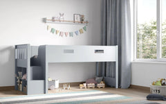 Charlie Midsleeper Steps Bunk Bed Frame in Grey - Complete Comfort Beds