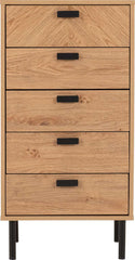 LEON 5 DRAWER NARROW CHEST - MEDIUM OAK EFFECT
