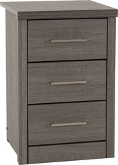 LISBON 3 DRAWER BEDSIDE - BLACK WOOD GRAIN