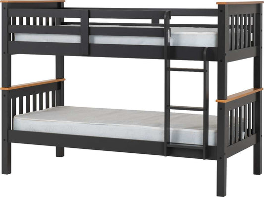 NEPTUNE Single Black Wooden 3' Bunk Bed - GREY/OAK