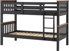 NEPTUNE Single Black Wooden 3' Bunk Bed - GREY/OAK
