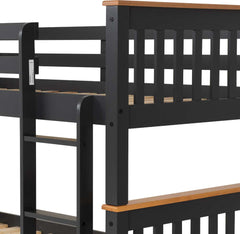 NEPTUNE Single Black Wooden 3' Bunk Bed - GREY/OAK