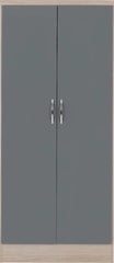 NEVADA 2 DOOR ALL HANGING WARDROBE - GREY GLOSS/LIGHT OAK EFFECT VENEER