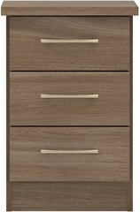 NEVADA 3 DRAWER BEDSIDE - RUSTIC OAK EFFECT