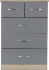 NEVADA 3+2 DRAWER CHEST - GREY GLOSS/LIGHT OAK EFFECT VENEER