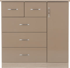 NEVADA 5 DRAWER LOW WARDROBE - OYSTER GLOSS/LIGHT OAK EFFECT VENEER