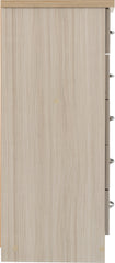 NEVADA 5 DRAWER NARROW CHEST - OYSTER GLOSS/LIGHT OAK EFFECT VENEER