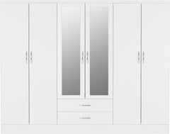 NEVADA 6 DOOR 2 DRAWER MIRRORED WARDROBE - WHITE GLOSS