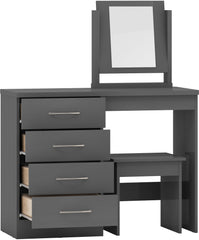 NEVADA 4 DRAWER DRESSING TABLE SET - 3D EFFECT GREY