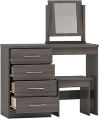 NEVADA 4 DRAWER DRESSING TABLE SET - BLACK WOOD GRAIN