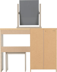 NEVADA 4 DRAWER DRESSING TABLE SET - GREY GLOSS/LIGHT OAK EFFECT VENEER