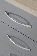 NEVADA 4 DRAWER DRESSING TABLE SET - GREY GLOSS/LIGHT OAK EFFECT VENEER