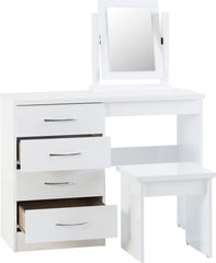 NEVADA 4 DRAWER DRESSING TABLE SET - WHITE GLOSS