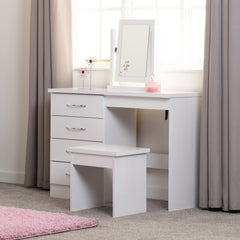 NEVADA 4 DRAWER DRESSING TABLE SET - WHITE GLOSS