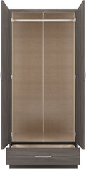 NEVADA MIRRORED 2 DOOR 1 DRAWER WARDROBE - BLACK WOOD GRAIN