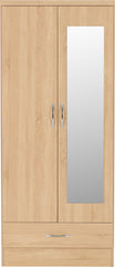 NEVADA MIRRORED 2 DOOR 1 DRAWER WARDROBE - SONOMA OAK EFFECT