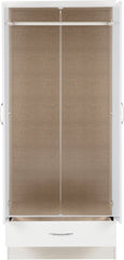 NEVADA MIRRORED 2 DOOR 1 DRAWER WARDROBE - WHITE GLOSS