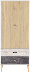 NORDIC 2 DOOR 2 DRAWER WARDROBE - WHITE/DISTRESSED EFFECT