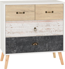 NORDIC 2+2 DRAWER CHEST - WHITE/DISTRESSED EFFECT