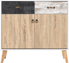 NORDIC 2 DOOR 2 DRAWER SIDEBOARD - WHITE/DISTRESSED EFFECT
