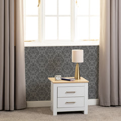 PORTLAND 2 DRAWER BEDSIDE - WHITE/OAK EFFECT