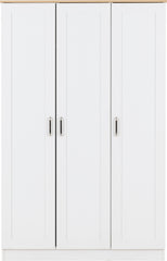 PORTLAND 3 DOOR WARDROBE - WHITE/OAK EFFECT