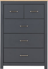 PORTLAND 3+2 DRAWER CHEST - GREY/OAK EFFECT