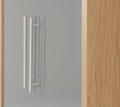 SEVILLE 2 DOOR 1 DRAWER WARDROBE - GREY HIGH GLOSS/LIGHT OAK EFFECT VENEER