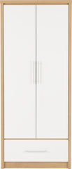 SEVILLE 2 DOOR 1 DRAWER WARDROBE - WHITE HIGH GLOSS/LIGHT OAK EFFECT VENEER
