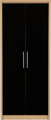 SEVILLE 2 DOOR WARDROBE - BLACK HIGH GLOSS/LIGHT OAK EFFECT VENEER