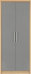 SEVILLE 2 DOOR WARDROBE - GREY HIGH GLOSS/LIGHT OAK EFFECT VENEER