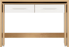 SEVILLE 2 DRAWER SLIDER DESK - WHITE HIGH GLOSS/LIGHT OAK EFFECT VENEER