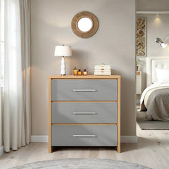 SEVILLE 3 DRAWER CHEST - GREY HIGH GLOSS/LIGHT OAK EFFECT VENEER