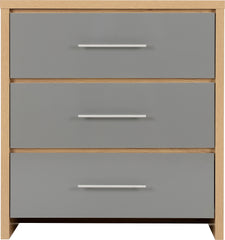 SEVILLE 3 DRAWER CHEST - GREY HIGH GLOSS/LIGHT OAK EFFECT VENEER