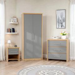 SEVILLE BEDROOM SET - GREY HIGH GLOSS/LIGHT OAK EFFECT VENEER