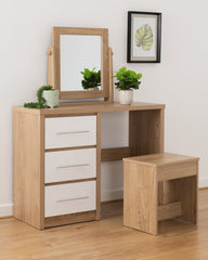 SEVILLE 3 DRAWER DRESSING TABLE SET - WHITE HIGH GLOSS/LIGHT OAK EFFECT VENEER
