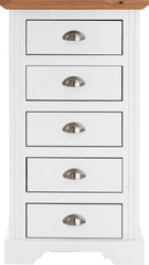 TOLEDO 5 DRAWER NARROW CHEST - WHITE/OAK EFFECT