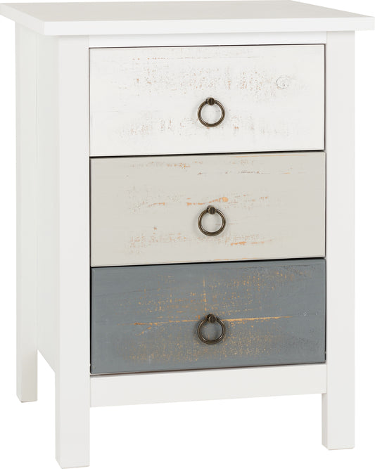 VERMONT 3 DRAWER BEDSIDE - WHITE/GREY