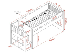 Charlie Midsleeper Steps Bunk Bed Frame in Grey - Complete Comfort Beds