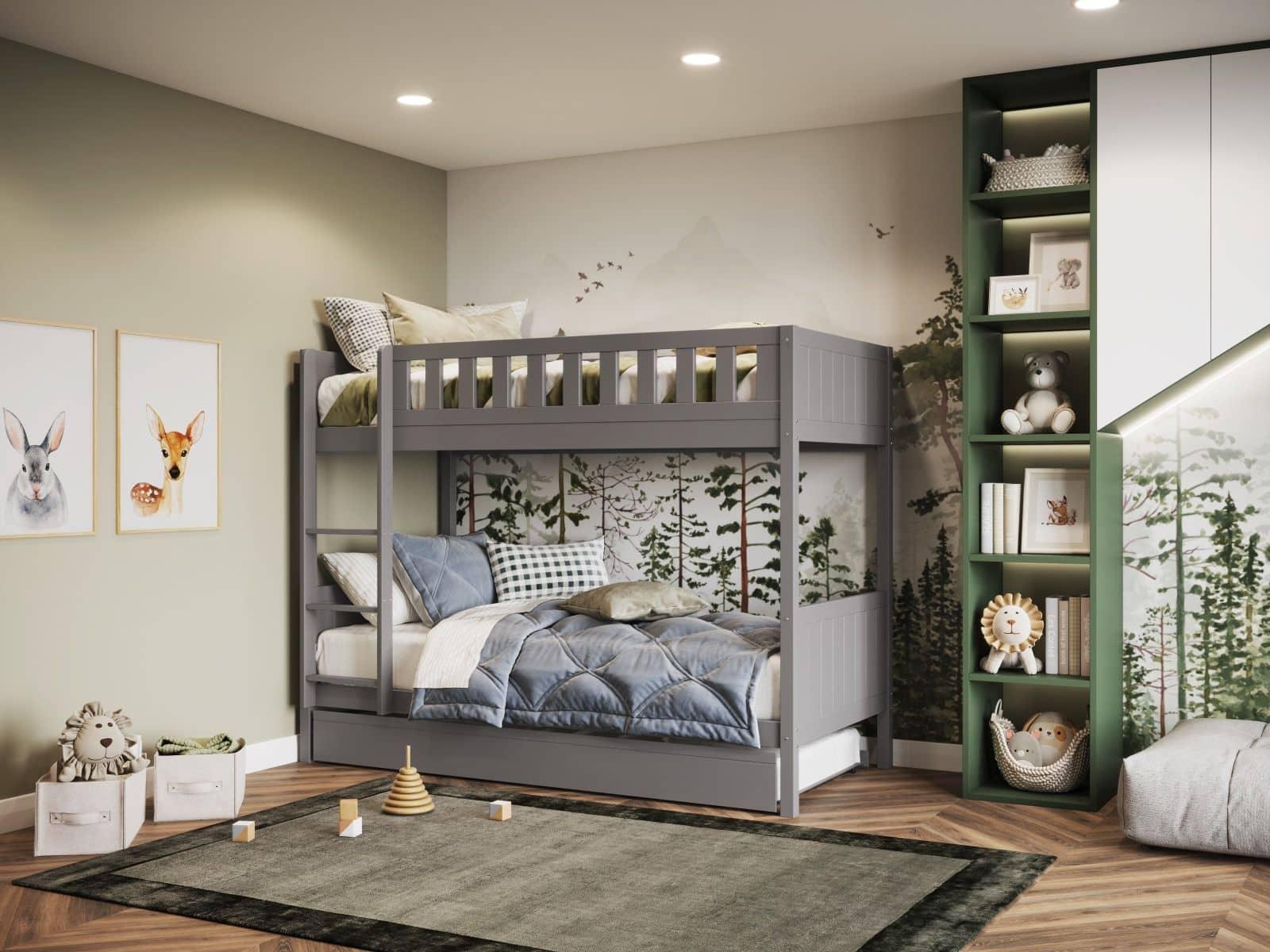 Flair Bea Grey Wooden Bunk Bed Trundle