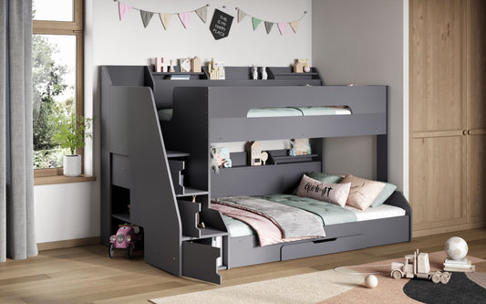 Flair Slick Staircase Grey Triple Bunk Bed With Stairs
