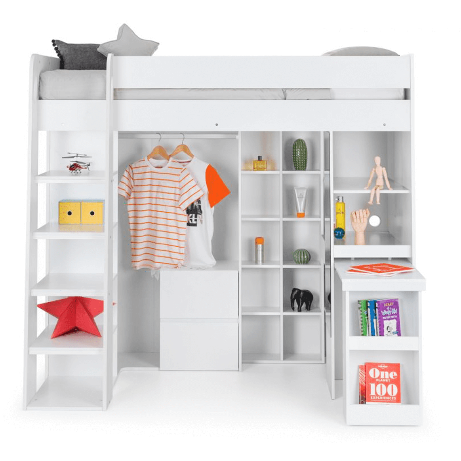 White Wooden with Storage and Pull out Desk